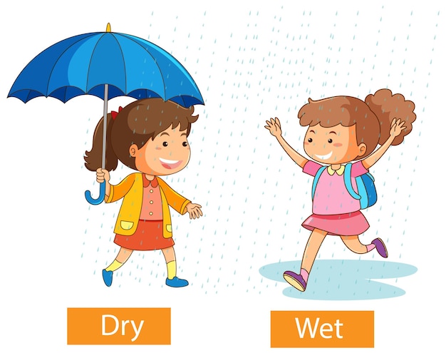 Free Vector opposite adjectives words with dry and wet