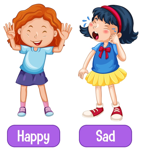 Opposite adjectives words with happy and sad