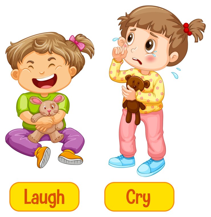 मुफ़्त वेक्टर हंसी और रोने के साथ विपरीत विशेषण शब्द