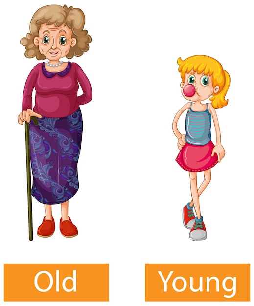 Free vector opposite adjectives words with old and young