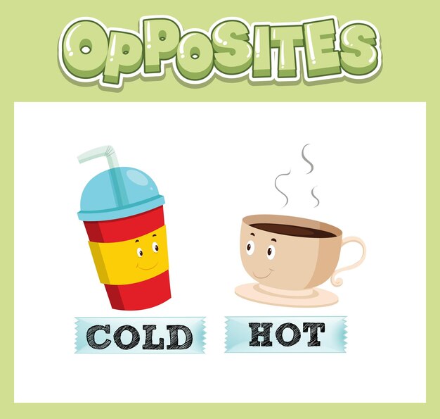 Free vector opposite english words with cold and hot