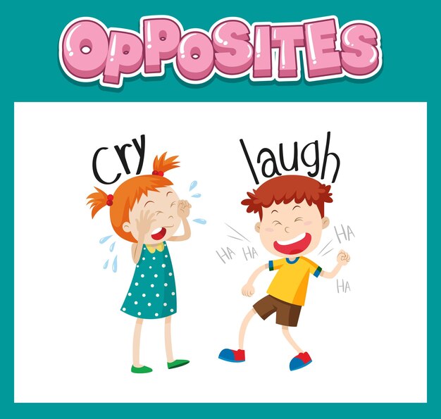 Opposite English words with cry and laugh