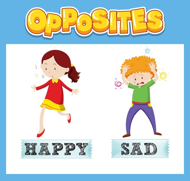 Free vector opposite english words with happy and sad