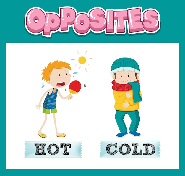 Free vector opposite english words with hot and cold