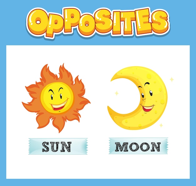 Opposite English words with sun and moon