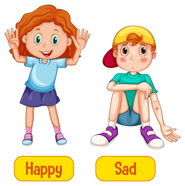 Opposite feeling words with happy and sad