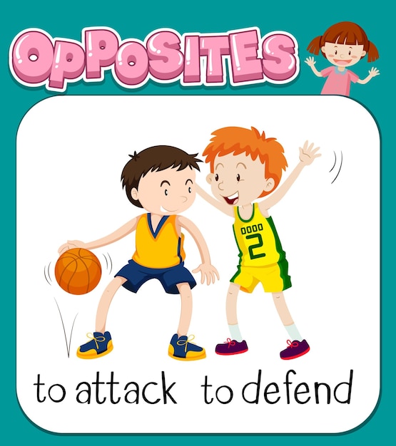Free vector opposite words for to attack and to defend
