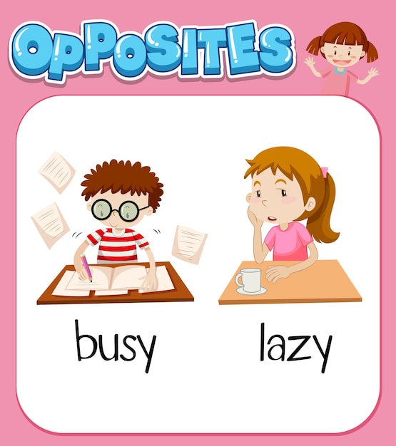 Free vector opposite words for busy and lazy