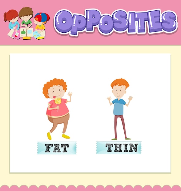 Free vector opposite words for fat and thin