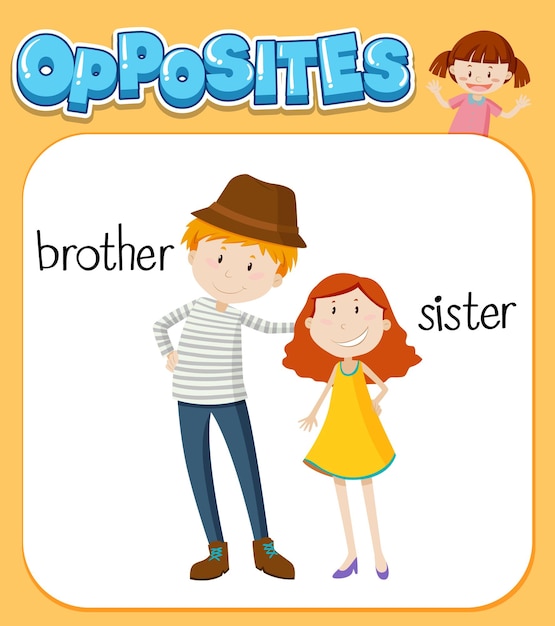 Бесплатное векторное изображение Противоположные слова для брата и сестры