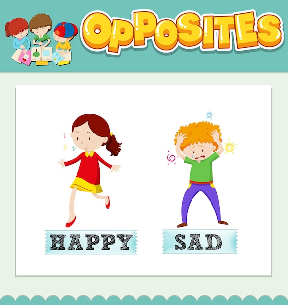 Бесплатное векторное изображение Противоположные слова для счастливых и грустных