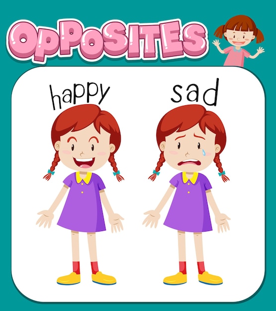 Free vector opposite words for happy and sad