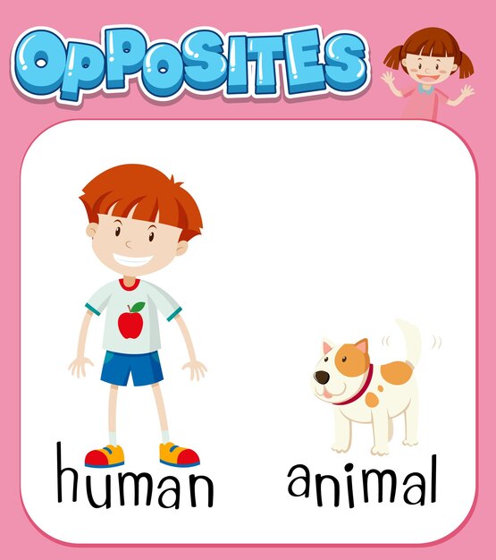 Opposite words for human and animal