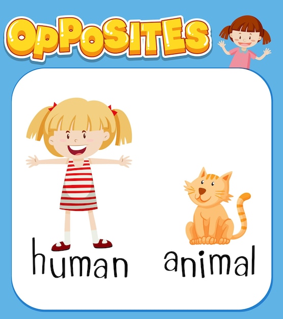 Free vector opposite words for human and animal