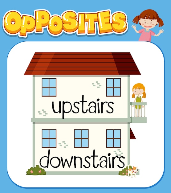 Free vector opposite words for upstairs and downstairs