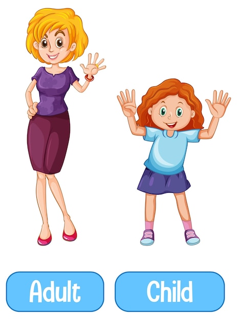 opposite words with adult and child