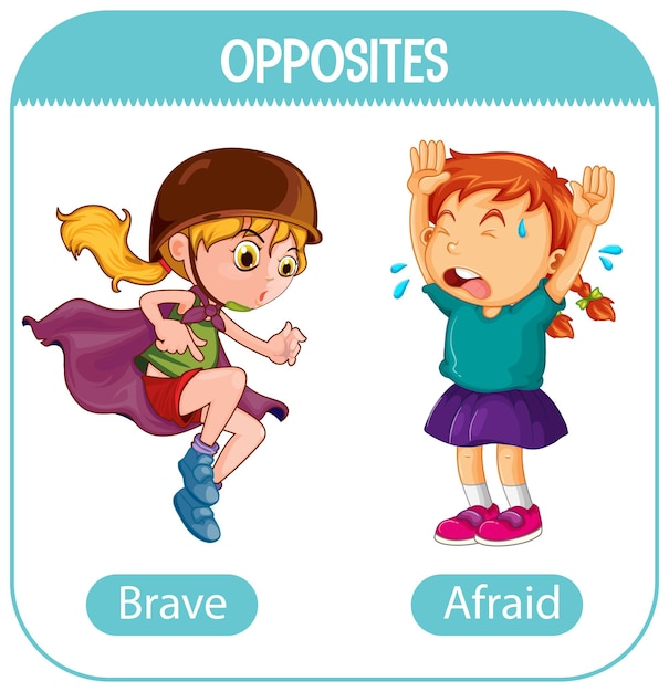 Free vector opposite words with brave and afraid