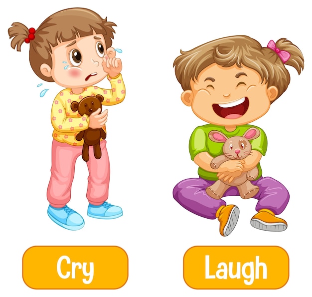 Free vector opposite words with cry and laugh