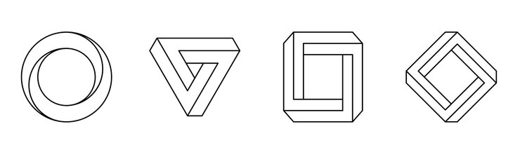 Free Vector optical illusion shapes isolated on white background impossible shapes line art collection