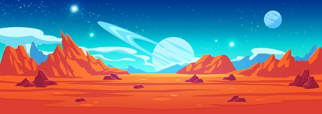 無料ベクター オレンジ色のエイリアン宇宙惑星ゲーム漫画の背景