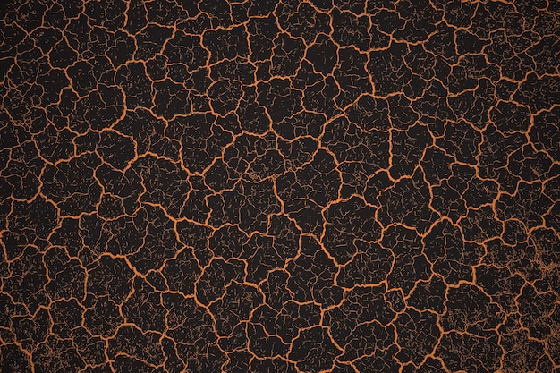 オレンジと黒のひび割れパターン テクスチャ