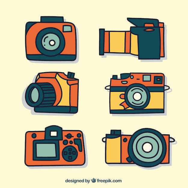 Бесплатное векторное изображение Рисованной фотокамеры коллекция