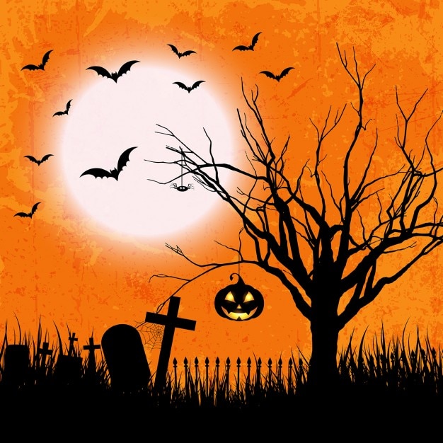 Free vector orange background of halloween in grunge style