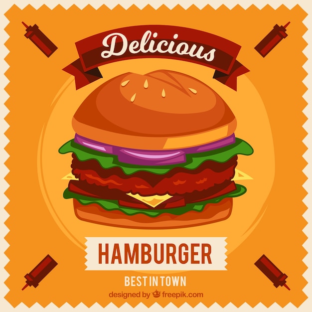 Orange background with appetizing burger