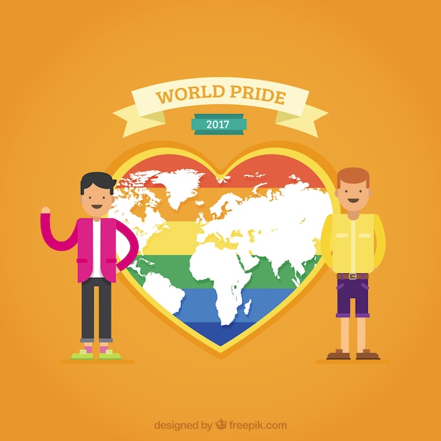 Free vector orange background with colorful pride day heart