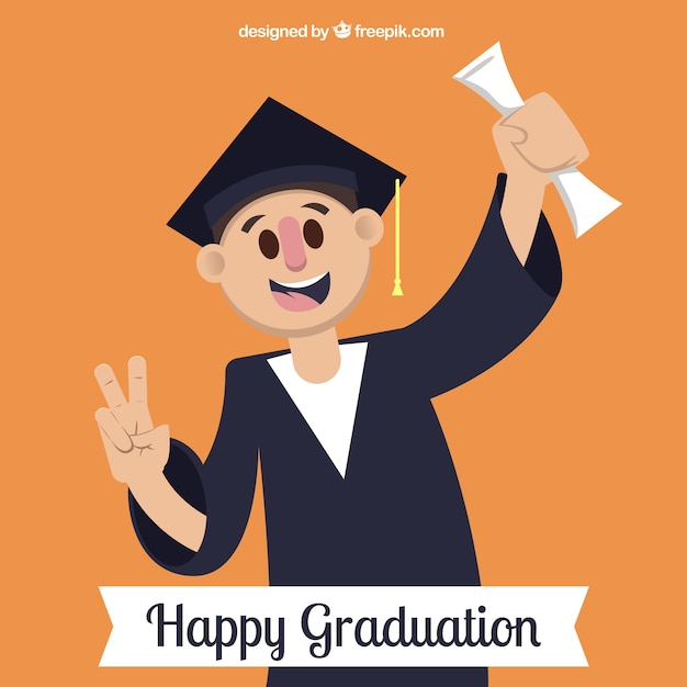 Free vector orange background with smiling student