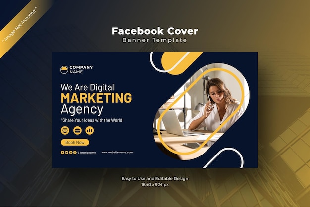 Copertina facebook dell'agenzia di marketing digitale arancione nero