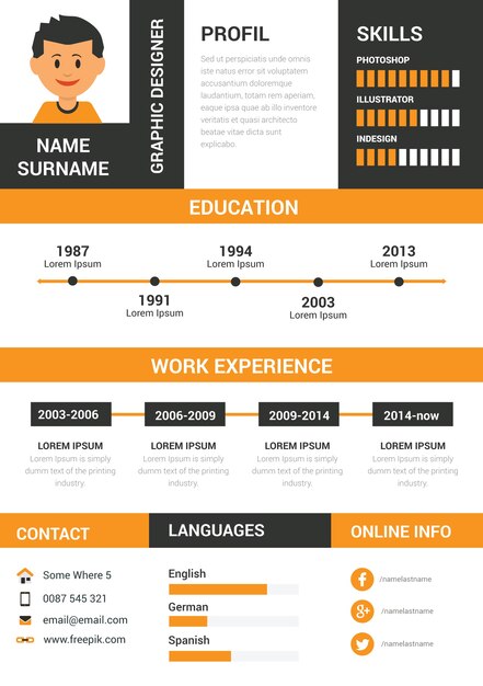 Orange and black resume template