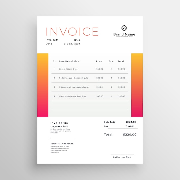 orange business invoice template design