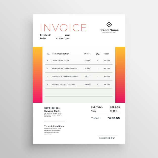 orange business invoice template design