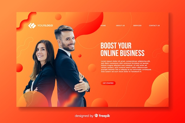 Orange business landing page with photo