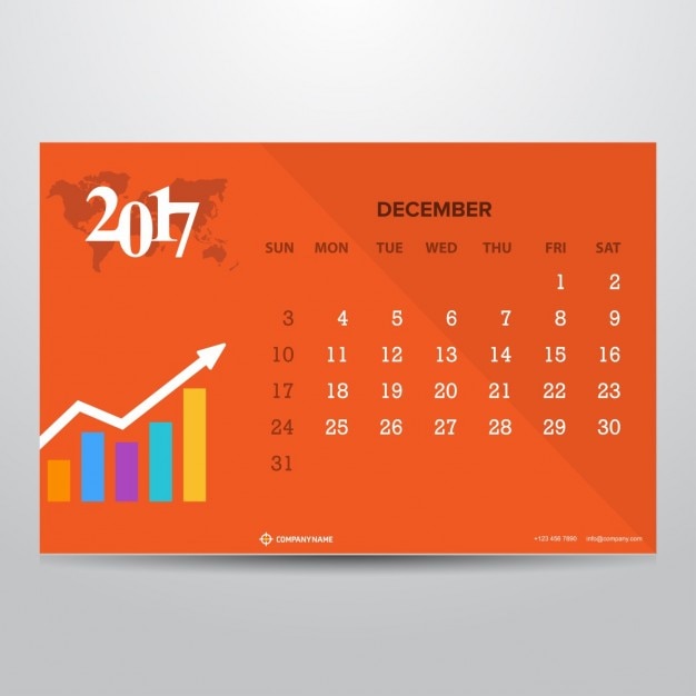 Vettore gratuito calendario arancione per dicembre 2017