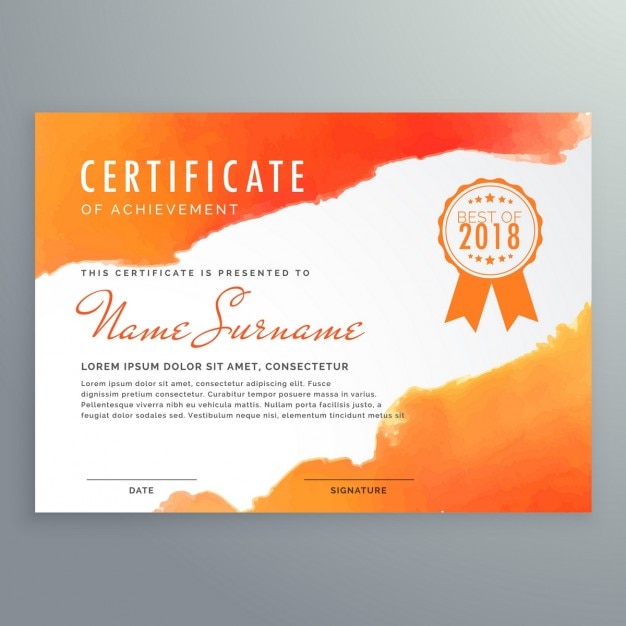 Orange certificate painted with watercolors