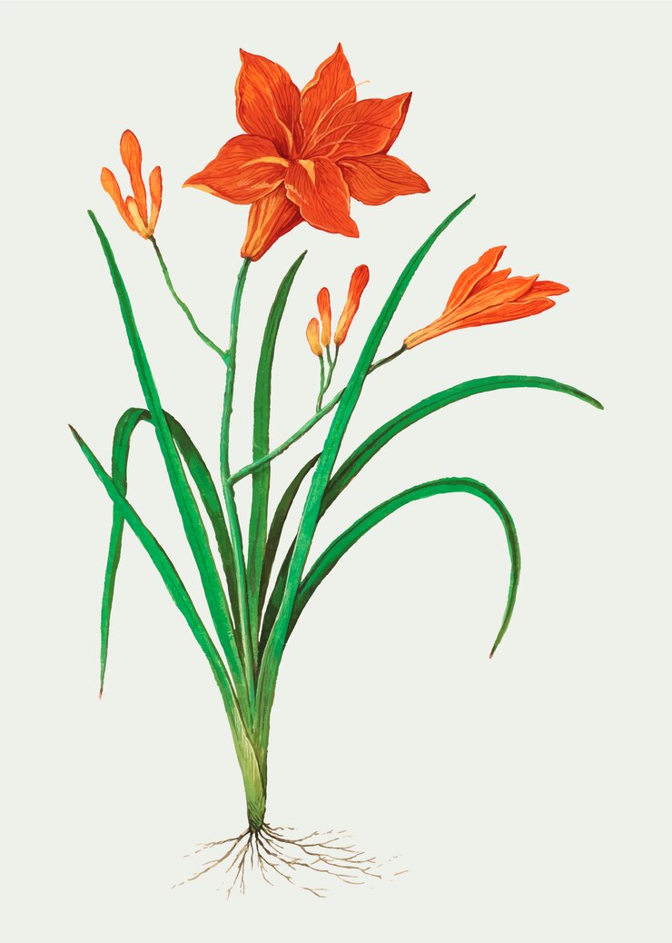 मुफ़्त वेक्टर orange daylily in vintage style