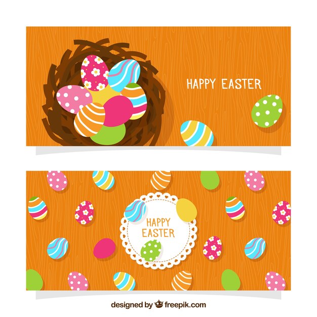 Orange easter banners with fantastic eggs