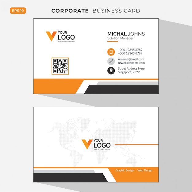 Бесплатное векторное изображение Оранжевая элегантная корпоративная визитка