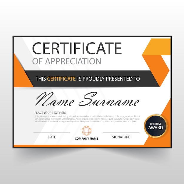 Orange elegant horizontal certificate