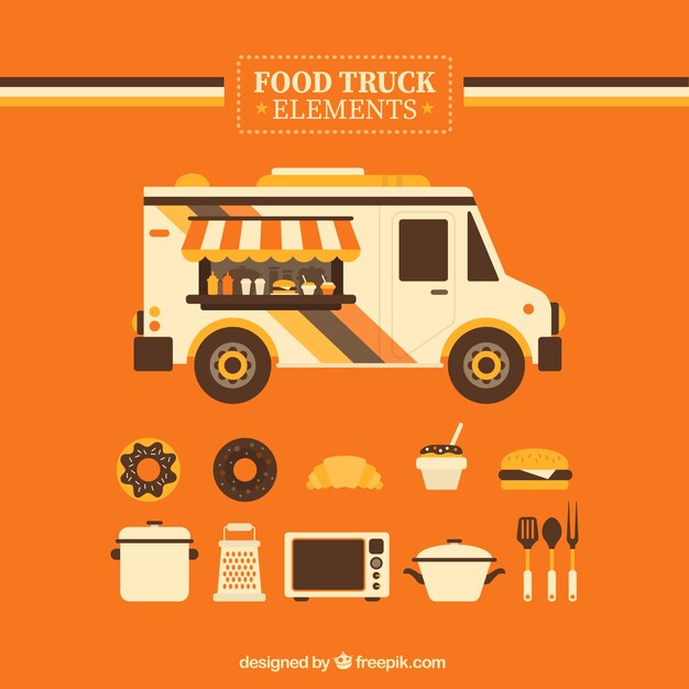 Free vector orange food truck elements