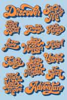 Free vector orange funky bold vintage lettering sticker set on a blue background vector