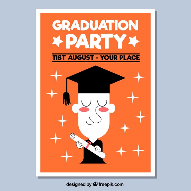 Orange graduation party brochure with proud student