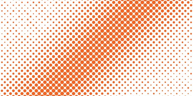 白い背景のオレンジ色のハーフトーンドットパターン