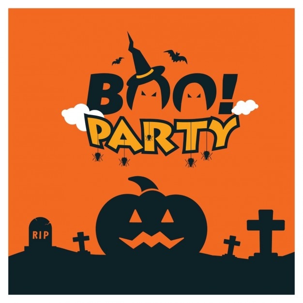 Free vector orange halloween background with pumpkin in the cemetery