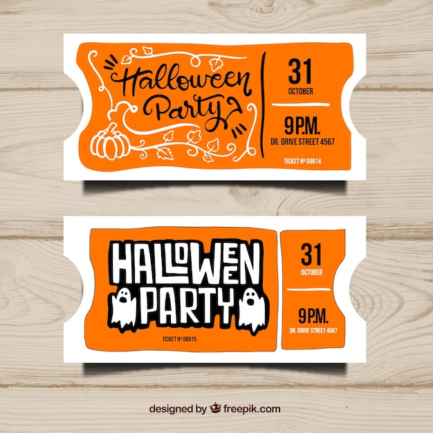 Free vector orange halloween party tickets