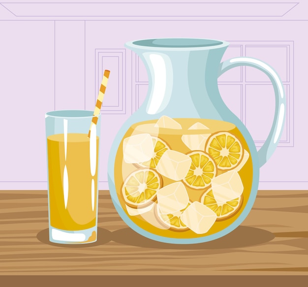 Free vector orange juice in jar and glass