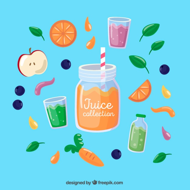 Free vector orange juice with delicious fruits