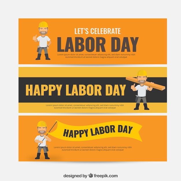 Orange labor day banners collection